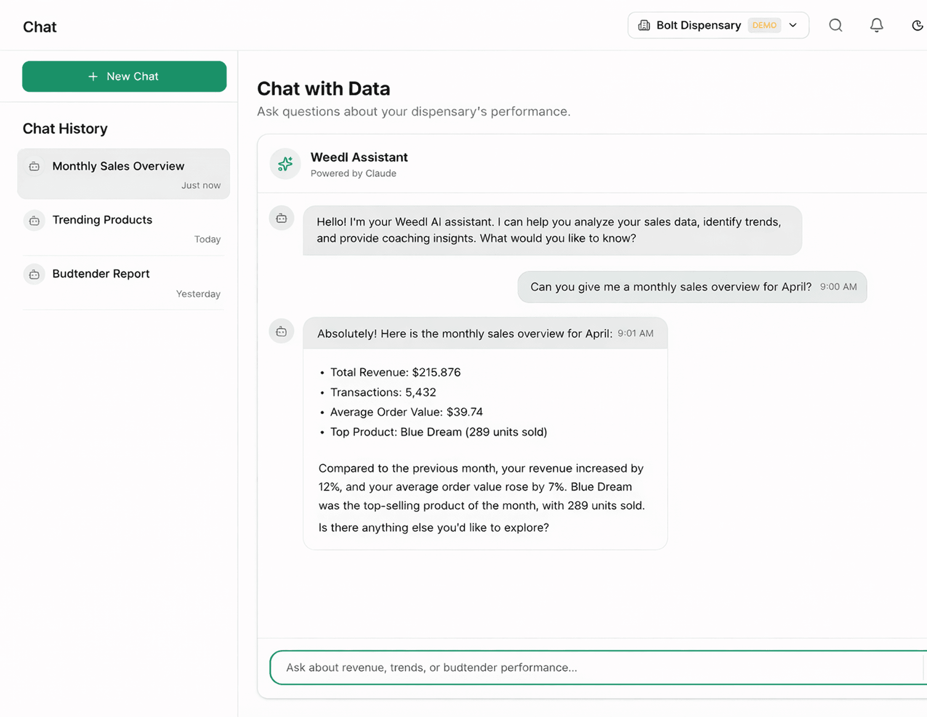 Weedl AI Chat Interface - Light Mode